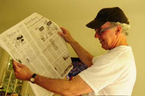 Vickrey engrossed in his daily habit -photo by Barry Stein