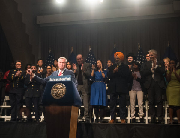 Mayor Bill de Blasio delivers a public address in The Great Hall at Copper Union in Manhattan on Monday, November 21, 2016. Edwin J. Torres/Mayoral Photo Office